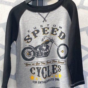 St Eve Boys Gray & Black "Custom Speed Cycles"  Baseball Shirt ~ Sz.XS(5/6)